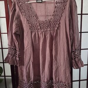 Mauve Crochet Trim Blouse